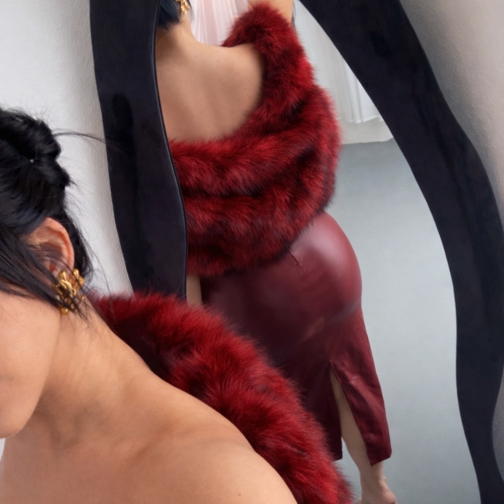 CRIMSON LEATHER BODYCON DRESS