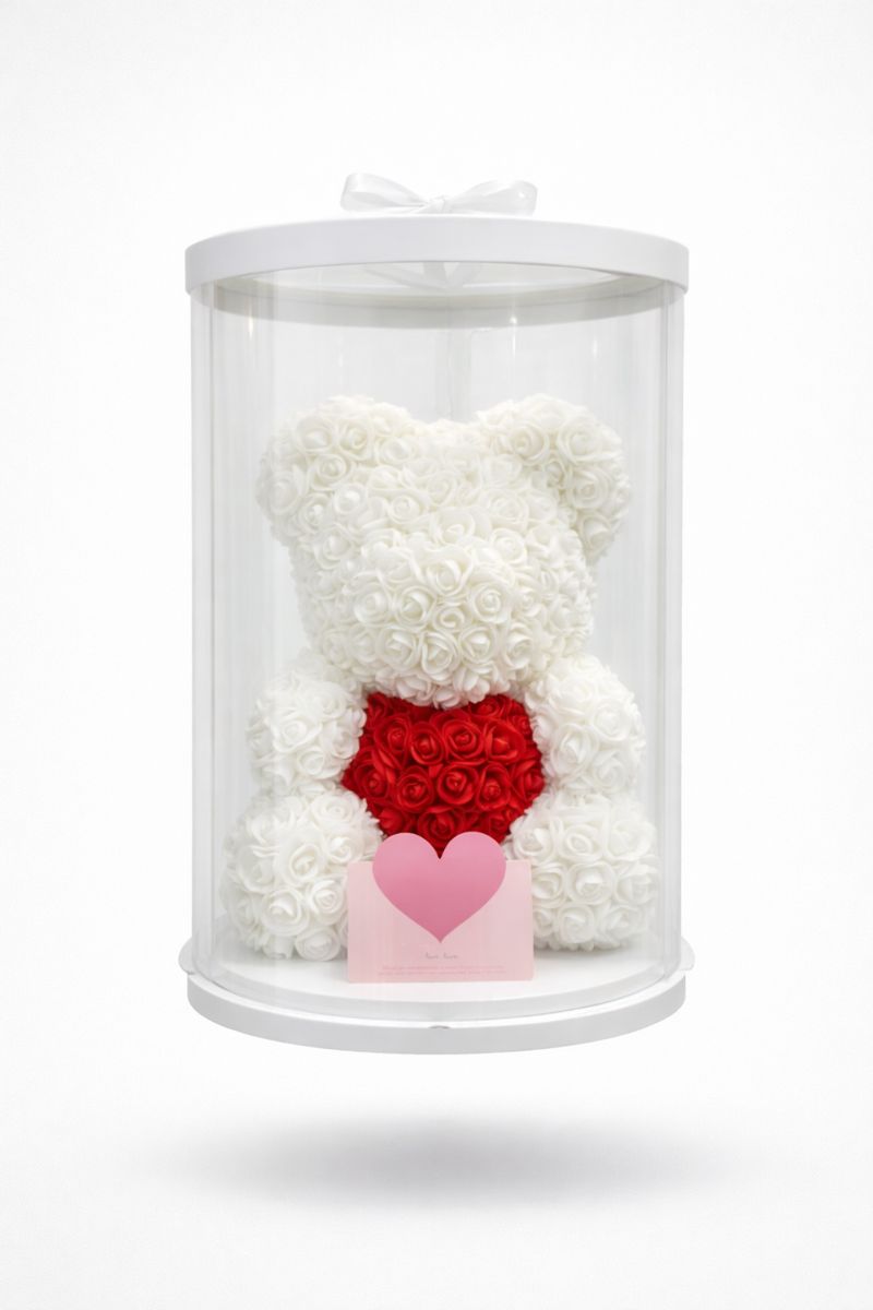 GRAND WHITE AND RED ROSE BEAR