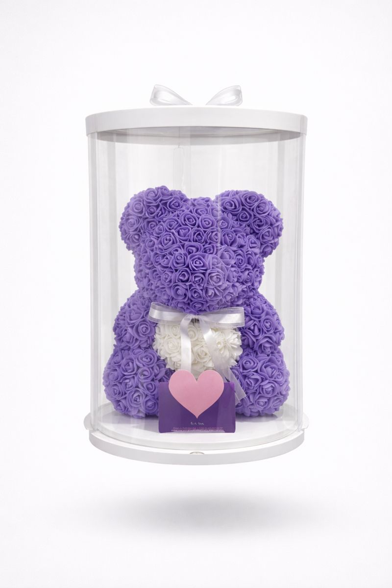 GRAND PURPLE AND WHITE ROSE BEAR