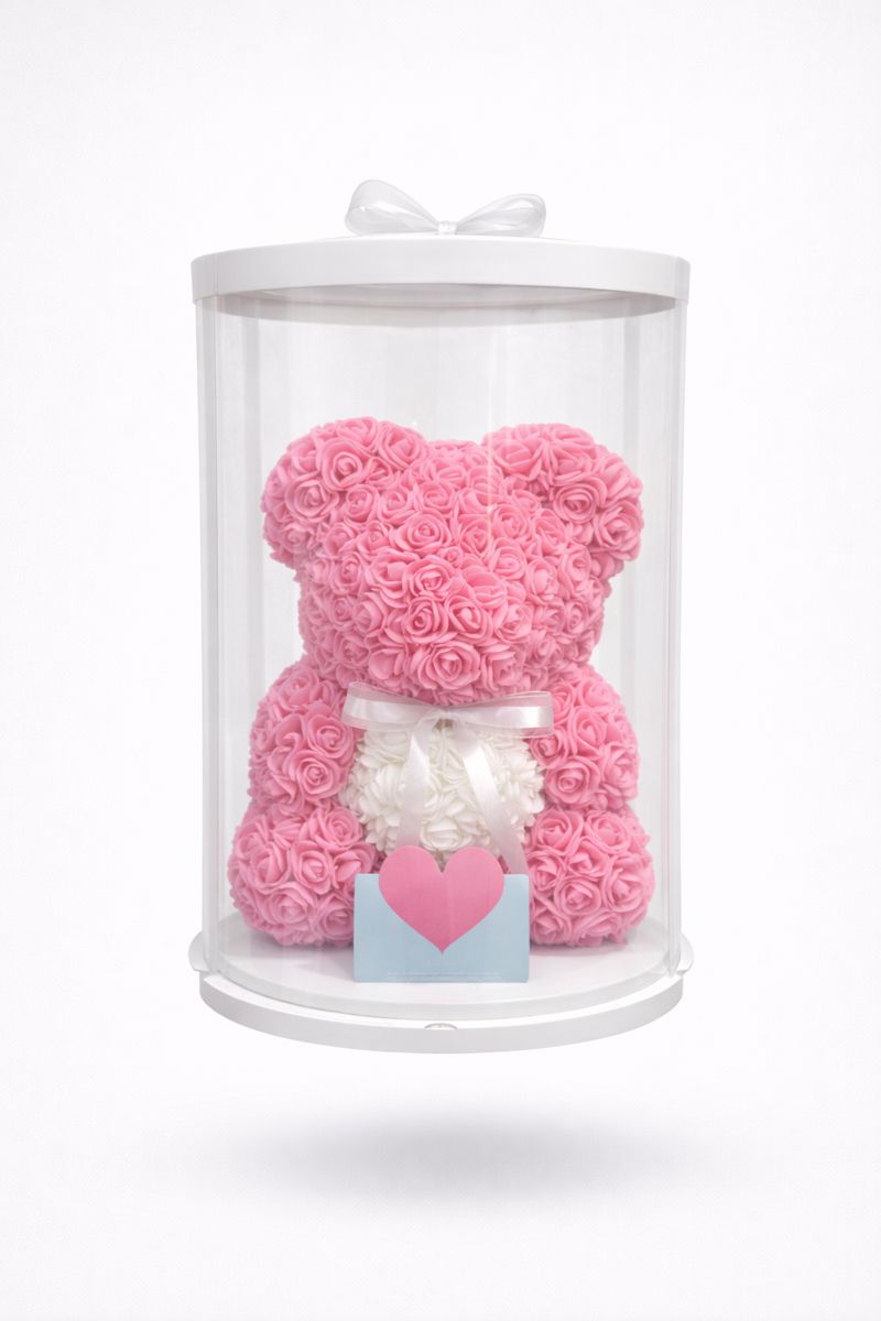 GRAND PINK AND WHITE ROSE BEAR