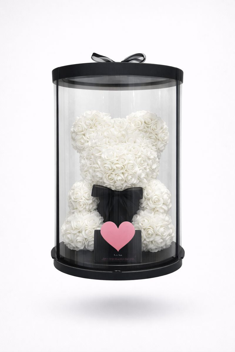 GRAND WHITE AND BLACK ROSE BEAR