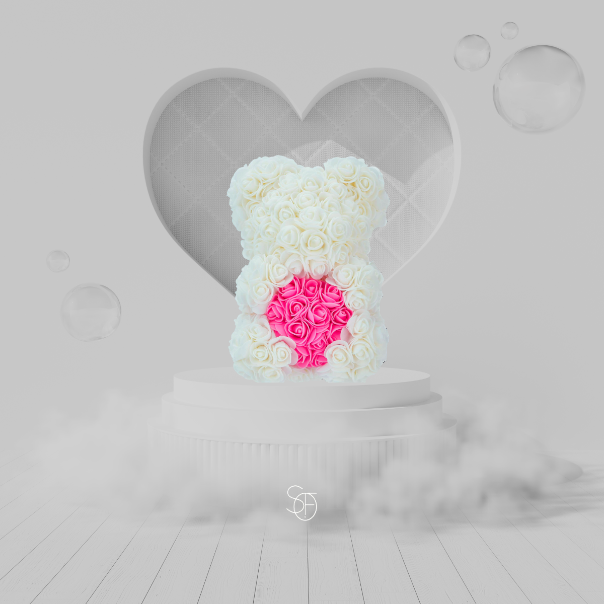 WHITE AND PINK ROSE BEAR