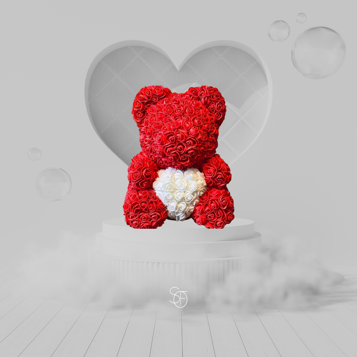 GRAND RED AND WHITE ROSE BEAR