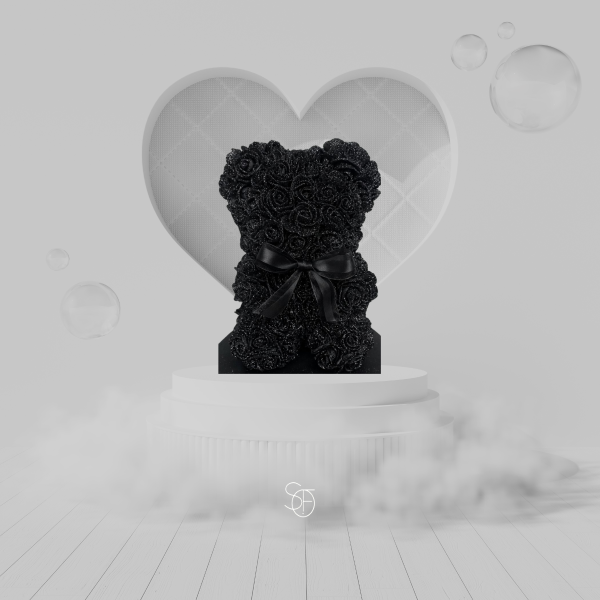 BLACK GLITTER GLAM ROSE BEAR