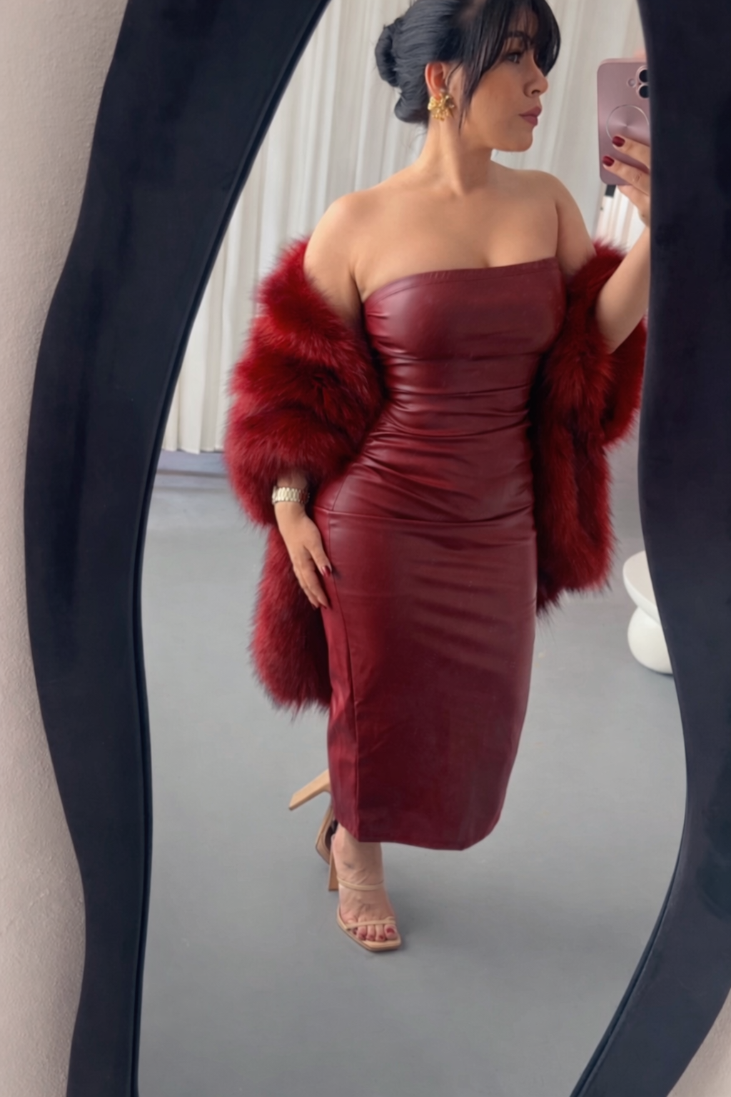 CRIMSON LEATHER BODYCON DRESS