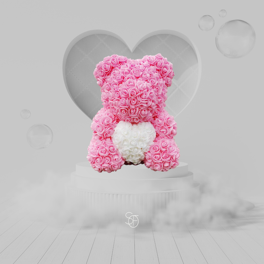 GRAND PINK AND WHITE ROSE BEAR