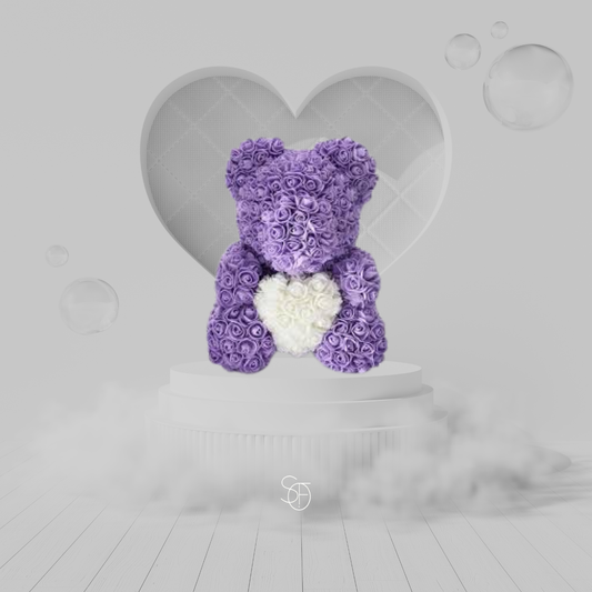 GRAND PURPLE AND WHITE ROSE BEAR