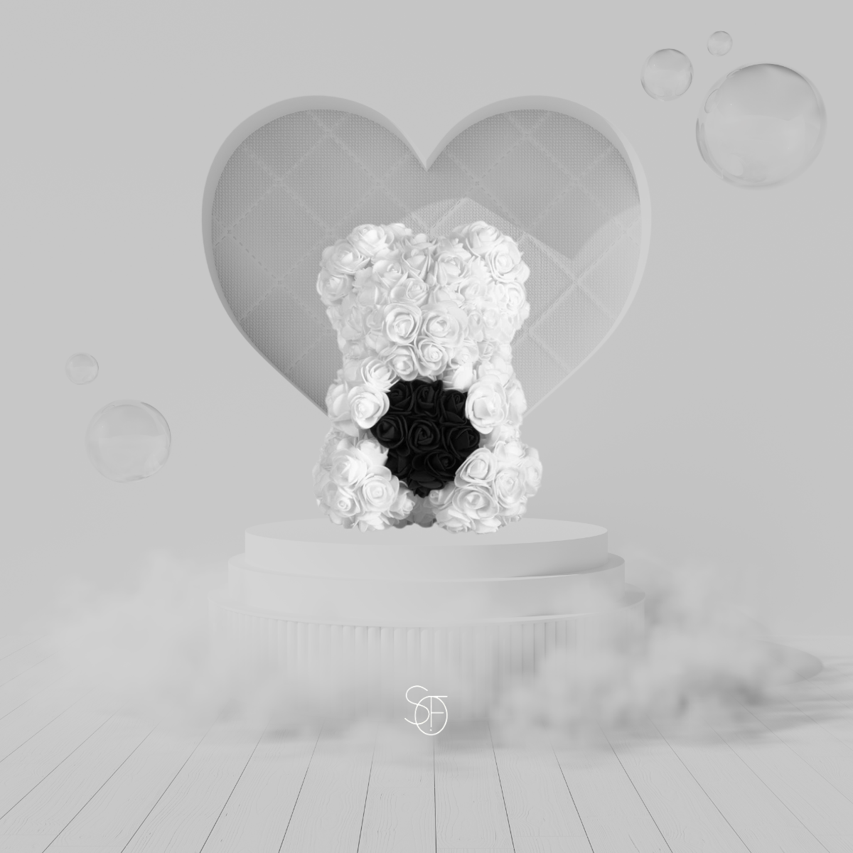 WHITE AND BLACK ROSE BEAR