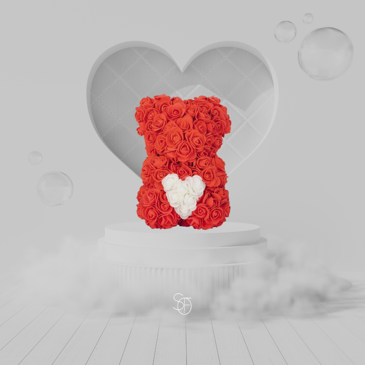 RED AND WHITE ROSE BEAR