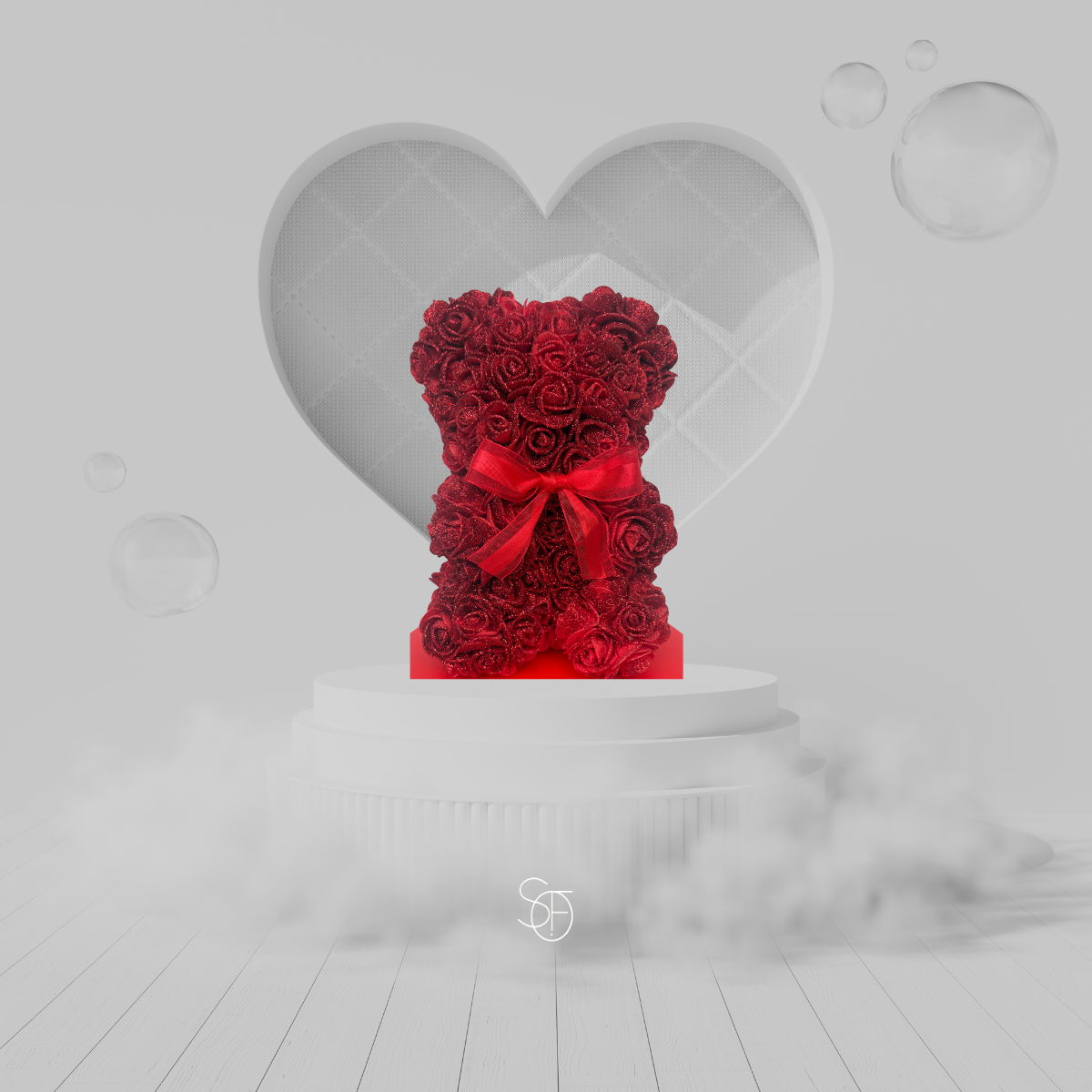 RED GLITTER GLAM ROSE BEAR